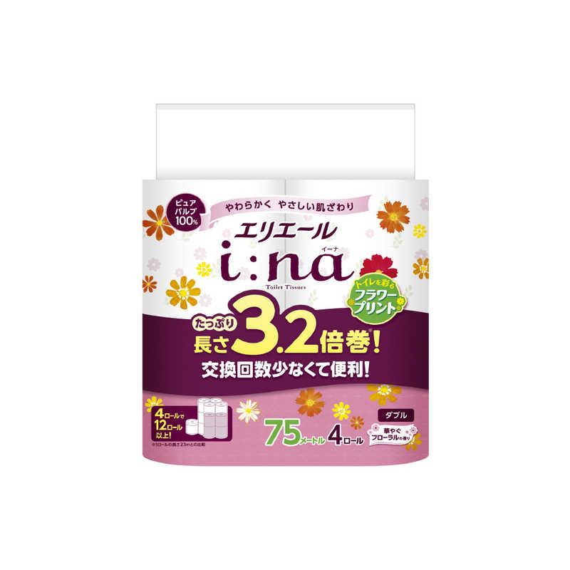 大王製紙　elleair(エリエール)i:na(イーナ)トイレットティシュー 3.2倍巻 プリントダブル 4ロール　