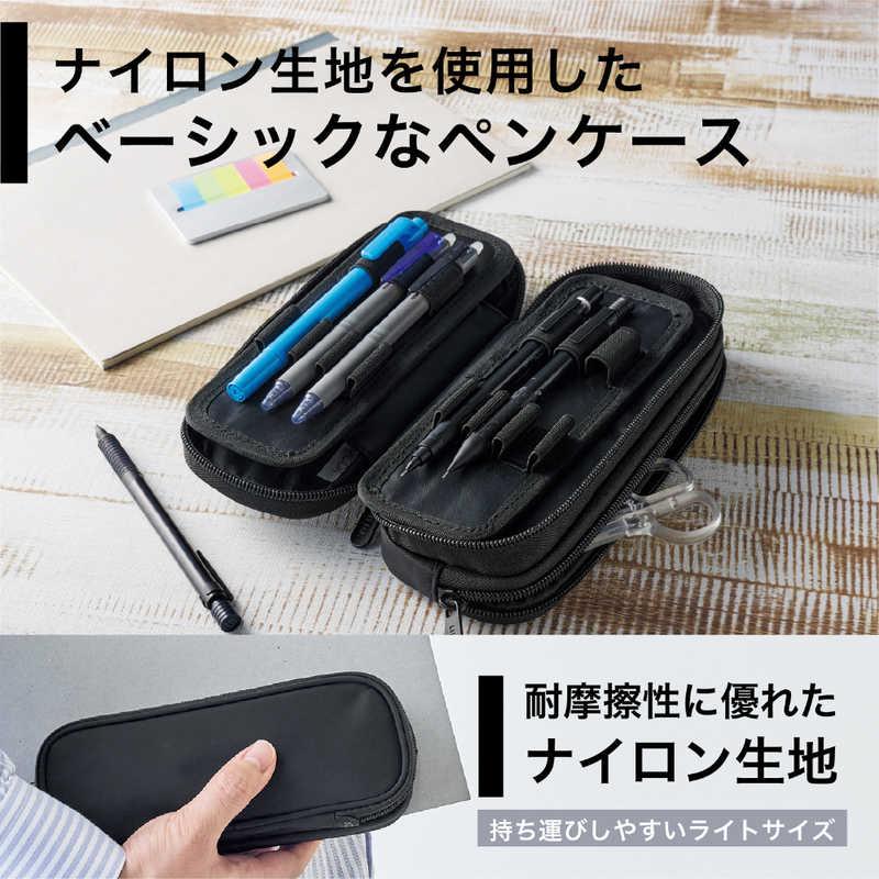 黒いナイロン製ダブルジッパー筆箱 リヒトラブ XCOA スプレッドダブルペンケース ライト ジェットブラック