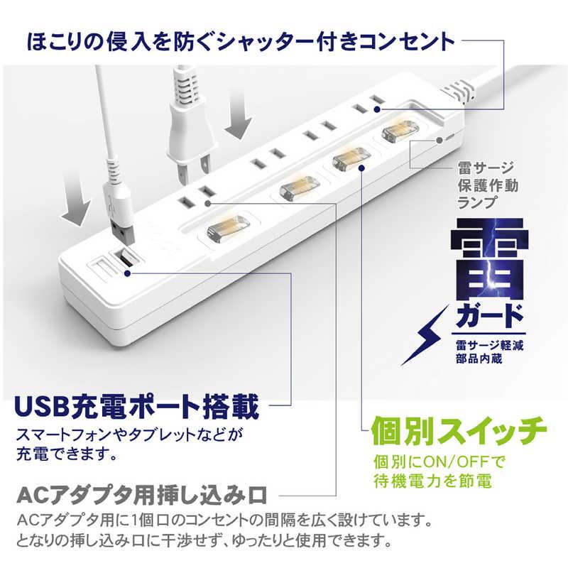 トップランド　USBゲート搭載節電コンセント4個口タップ2.5m ホワイト　GTS425-WT｜y-kojima｜04