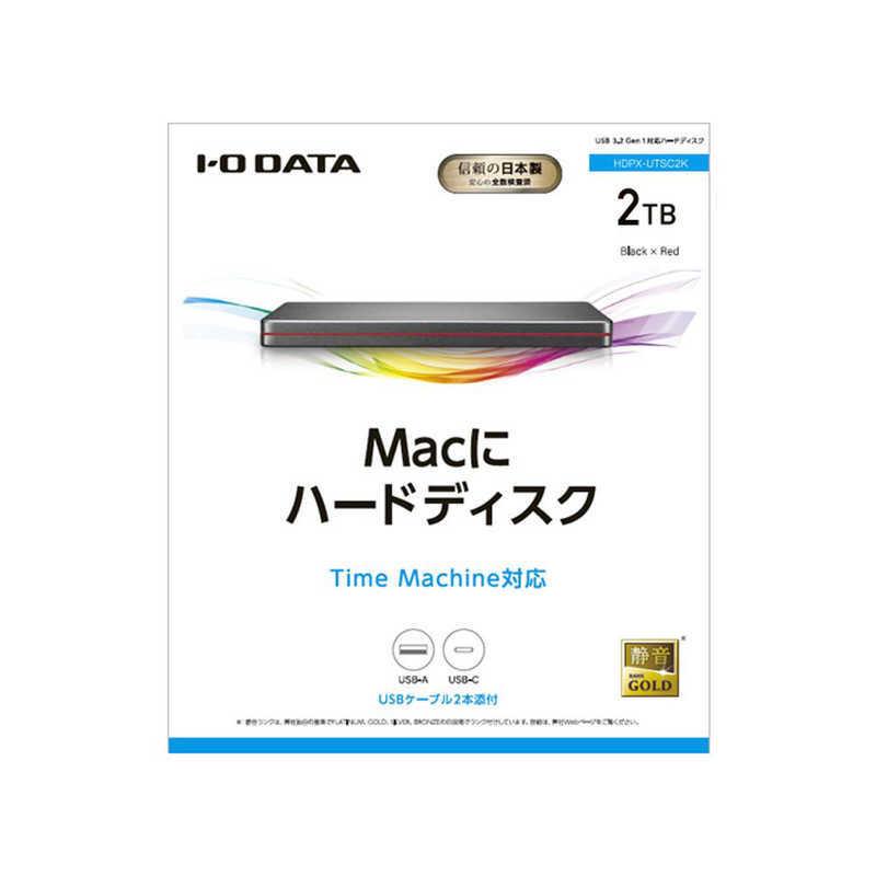 IOデータ　外付けHDD USB-A&USB-C接続 「カクうす アルミボディ」 ブラック [2TB /ポータブル型]　HDPX-UTSC2Kの画像