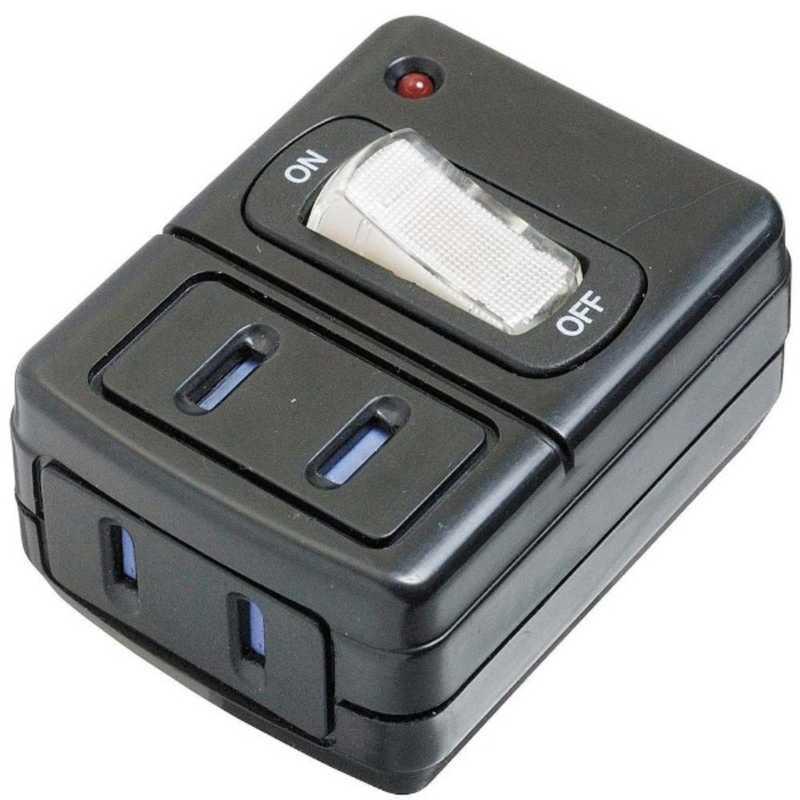 ヤザワ 省エネタップ ブラック 直挿し 2個口 スイッチ付き(一括