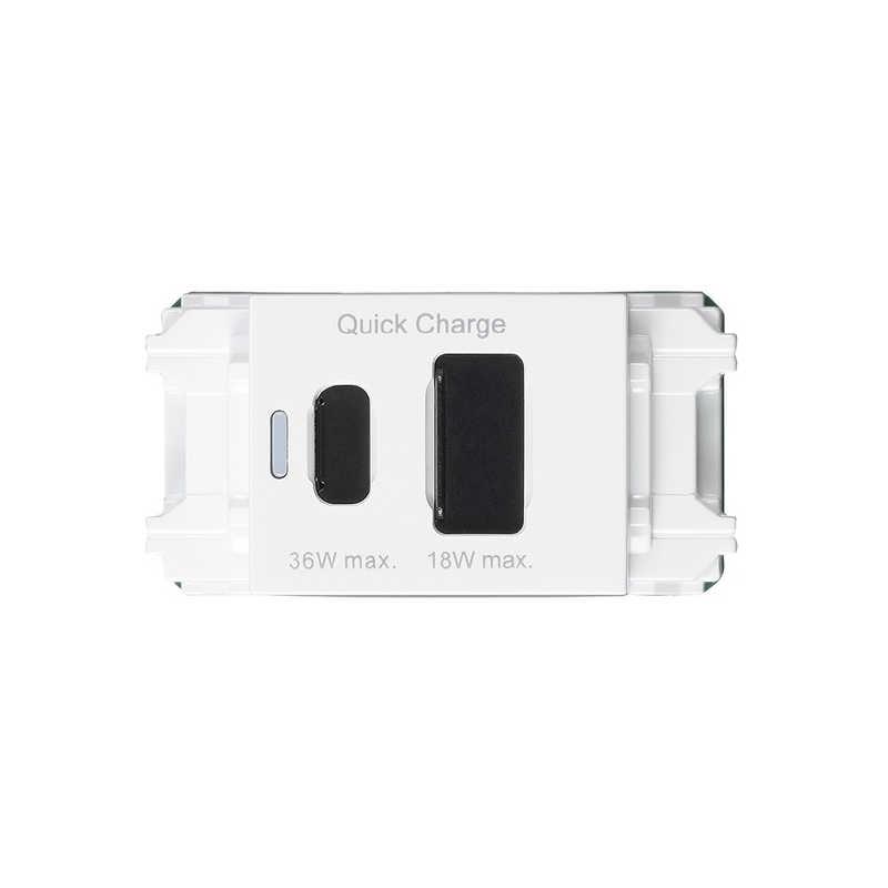 ヤザワ 埋込USBコンセントPD36W ホワイト 充電用 Type-A×1、Type-C×1