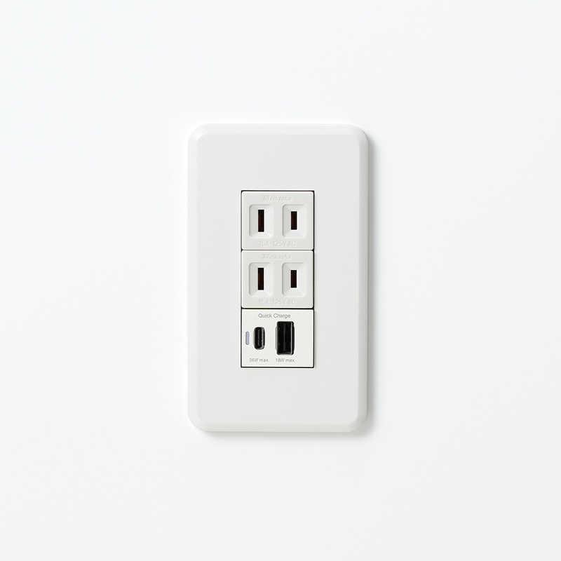 ヤザワ 埋込USBコンセントPD36W ホワイト 充電用 Type-A×1、Type-C×1