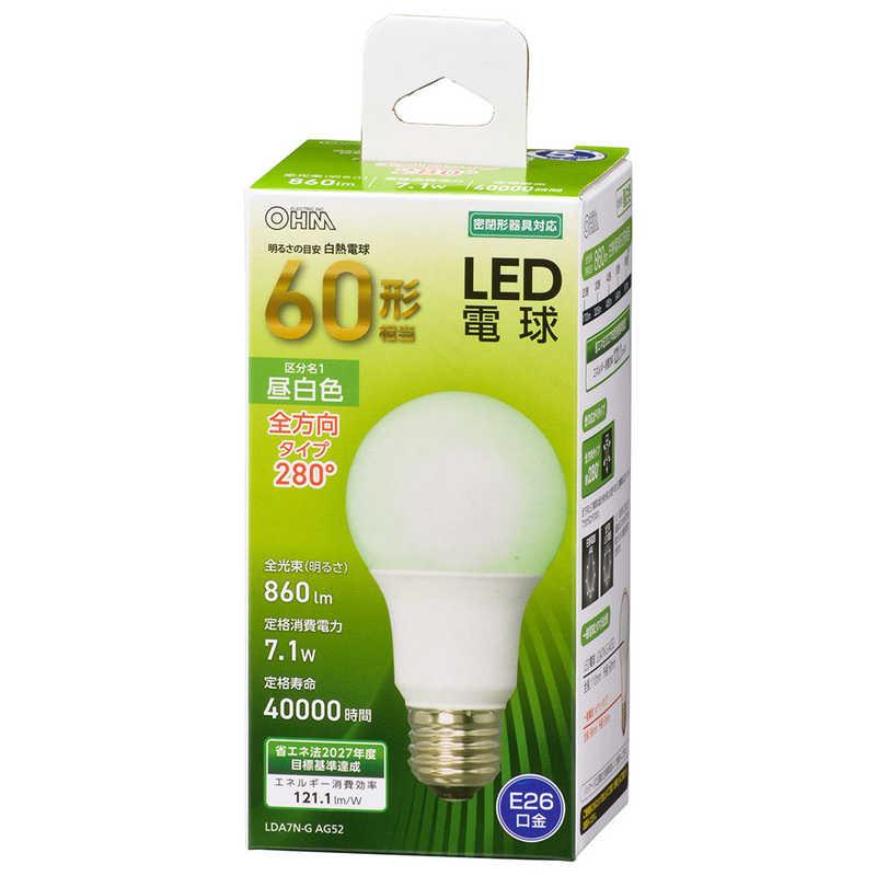 OHM（オーム電機） LED電球 E26 60形相当 昼白色 全方向 LDA7N-GAG52