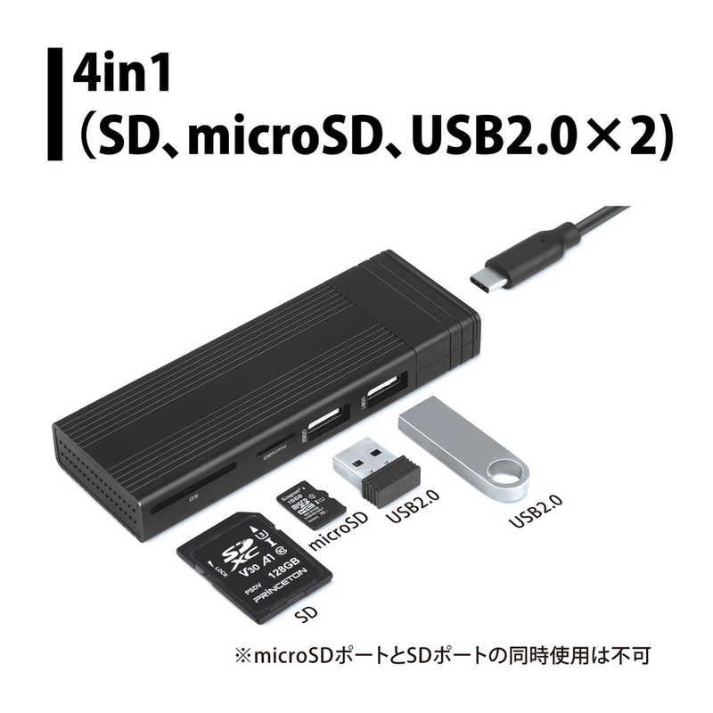 新品　2TB M.2 SSD + 4in1カードリーダー 外付け　ハードディスク プリンストン 4in1 カードリーダー機能付M.2 SSDケース PRD-PSZEROU