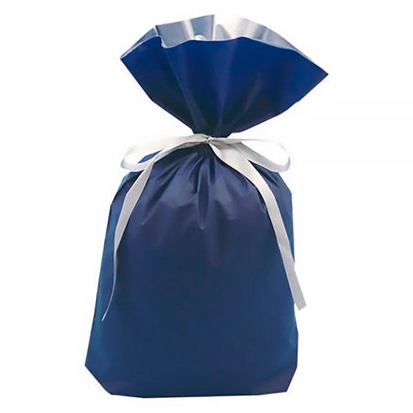 梨地リボン付き巾着（マチ付き） LL ネイビー 1セット（60枚：20枚入×3袋） カクケイ 紙袋