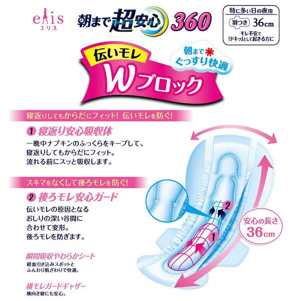 エリス 朝まで超安心 360 羽つき 夜用 36cm 特に多い日の夜用 ナプキン 3個(14枚×3) 後ろモレ安心ガード 大王製紙 生理用品|y-lohaco|08