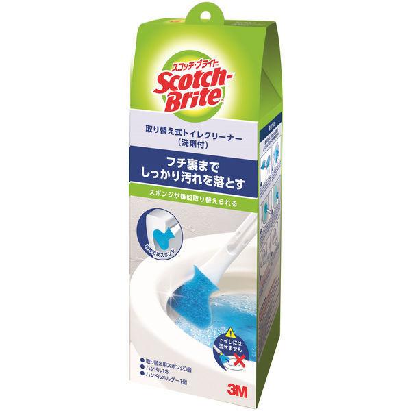 3M スコッチブライト トイレ 掃除 本日限定 取替式 トイレクリーナー 1セット ブラシ 洗剤付 本体+取替用スポンジ3個 使い捨て 未使用