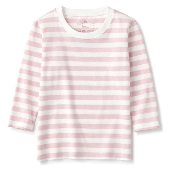 無印良品 インド綿天竺編み長袖tシャツ ベビー 90 ピンクボーダー 良品計画790円 経典ブランド
