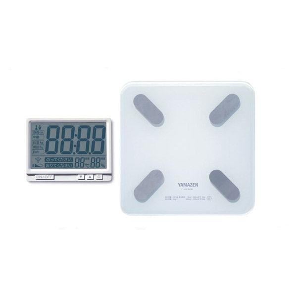 アウトレット YAMAZEN 体重 体組成計 壁掛け式 体脂肪 BMI W 新色追加 1台 測定50g単位 時計 HCF-50 湿度 温度 セール特価