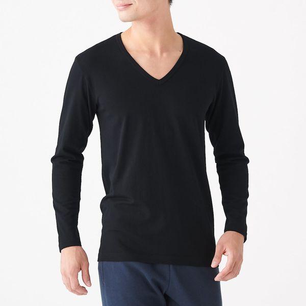 無印良品 綿であったか Vネック長袖Tシャツ 紳士 M 黒 良品計画|y-lohaco|02