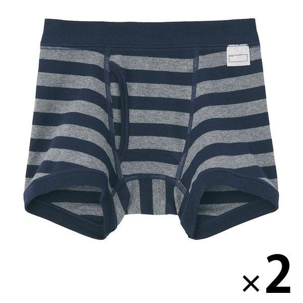 無印良品 インド綿 フライス編み前開きボクサーパンツ キッズ 良品計画790円 ネイビーボーダー 110 2枚 激安超安値