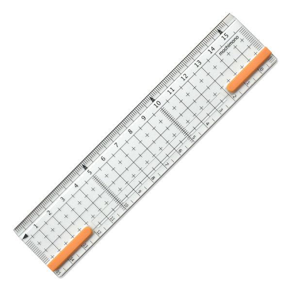 最旬トレンドパンツ プラムネット モチモノ 滑らない 定規 ピタットルーラー グリッド 15cm オレンジ 1個