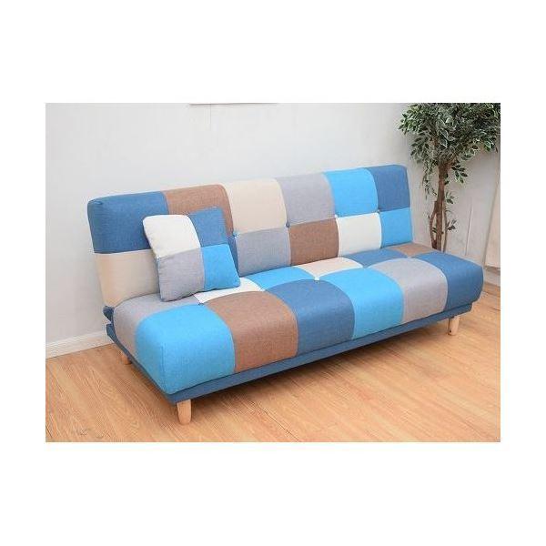 パッチワーク柄 ソファーベッド/ローソファー 〔ブルー〕 幅182cm 背もたれ3段リクライニング 木製 脚付き 〔リビング ダイニング〕 店舗 パッチワーク柄 ソファーベッド/ローソファー 幅182cm 背もたれ3段リクライニング 木製 脚付き 〔リビング ダイニング〕 ショップ