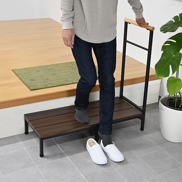 踏み台 ステップ台 幅約91cm ブラウン 手摺付き アジャスター付き 靴収納可 安心らくらく 玄関台 組立式 エントランス 入口|y-luk-it|04