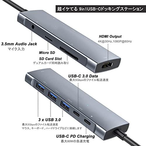 USB C ハブ 9in1アダプタ搭載MacBook Pro/MacBook Air/iPad Pro/iPad Air/Mini,4K HDMI出力｜y-mahana｜02