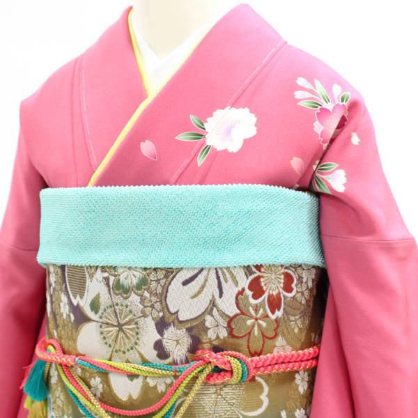 正絹振袖+半衿付き長襦袢+帯+帯揚+帯〆+重衿 6点セット パステルカラー  
