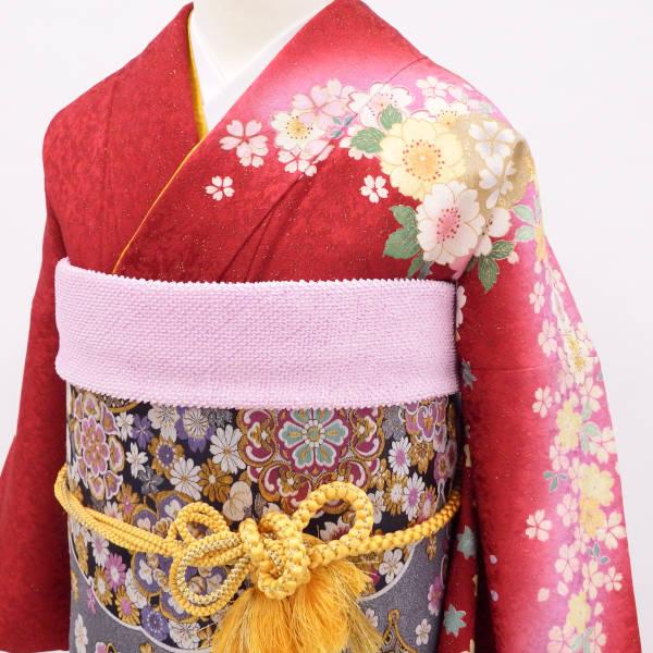 上品 古典柄縮緬正絹振袖・長襦袢セット 振袖販売6点セット 半衿付き