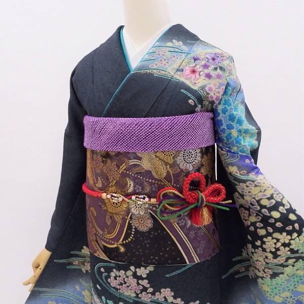 正絹振袖 写真通りの販売6点セット 帯が新品 海底に輝く辻が花 深緑