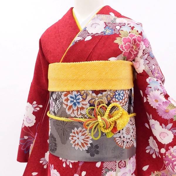 振袖販売6点セット 半衿付き長襦袢・帯・帯揚・帯〆・重衿付き 赤 暖か
