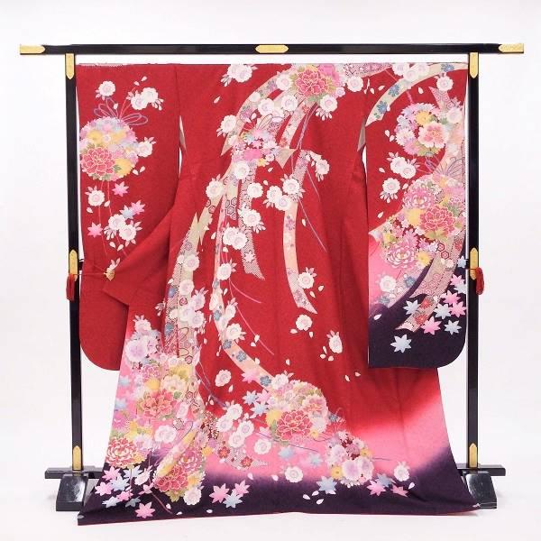 送料値下げ期間↓振袖 赤 花柄 長襦袢　帯付き 振袖販売6点セット 半衿付き長襦袢・帯・帯揚・帯〆・重衿付き 赤 暖か