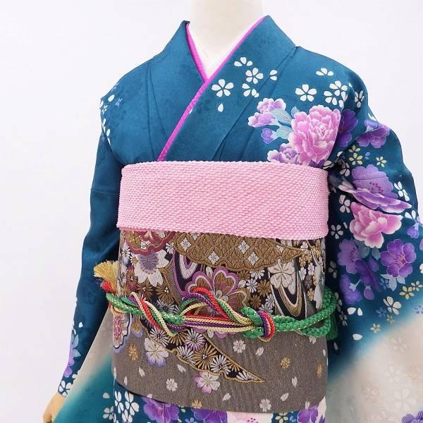 中古】正絹振袖 販売6点セット 半衿付き長襦袢・帯・帯揚・帯〆・重衿