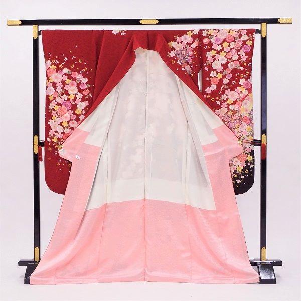 ★中古美品　正絹 振袖　6点セット　赤系 正絹振袖 写真通りの販売6点セット 長襦袢・帯・帯揚・帯〆・重