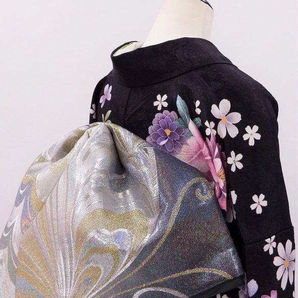 中古】正絹 振袖 フルセット 販売6点セット 半衿付き長襦袢・帯・帯揚 