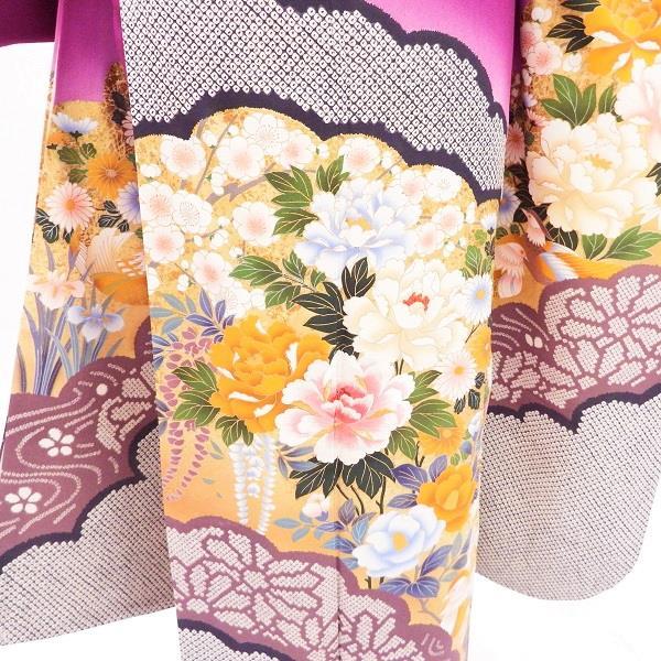 YAMA【美品　正絹お振袖　7点フルセット　S～Mサイズ　紫】 中古】正絹 振袖 フルセット 販売6点セット 半衿付き長襦袢・帯