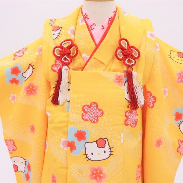 七五三　着物　女の子　被布セット　キティ 七五三 三歳 被布セット 販売 ハローキティ 和風イエロー キティちゃん