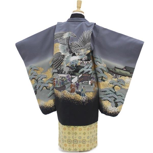 七五三 着物 5歳 12点フルセット 購入 着付け小物付き 異国情緒ただようグレー 身長約１１４から１１９ｃｍ