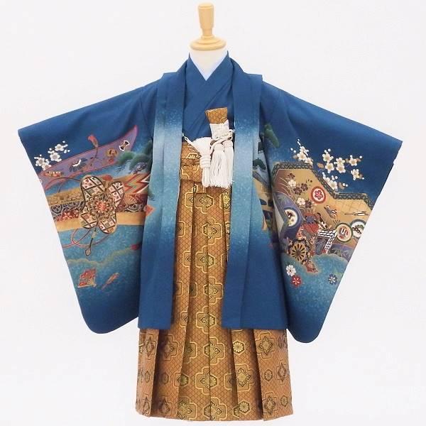 七五三フルセット 5歳 袴 男の子の購入セット【中古】青空に白梅と兜