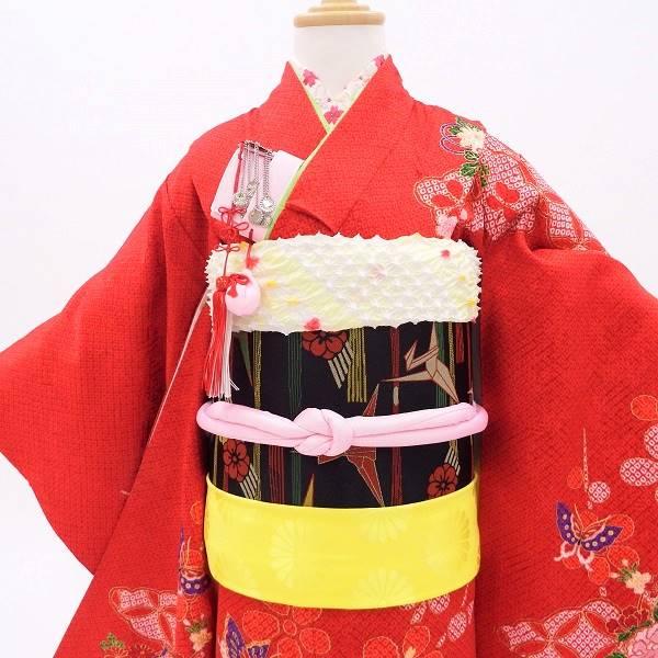 希少な正絹きもの【販売】【中古】七五三 フルセット 7歳 赤 疋田柄 
