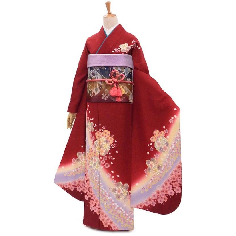 振袖フルセット　長襦袢付き　刺繍半衿縫い付け済み　成人式　前撮り　赤　正絹 振袖フルセット 振袖 正絹 成人式 前撮り 長襦袢付き 刺繍半衿縫い付け