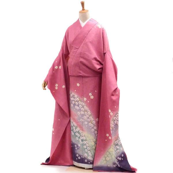 正絹 未仕立て新品 振袖 販売 八掛け付き 桜柄ピンク 蔵出し振り袖 