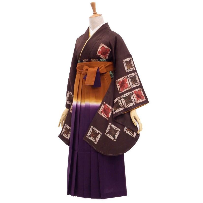 卒業式 袴 販売 6点フルセット 個性派和柄ブラウン 身長約147から