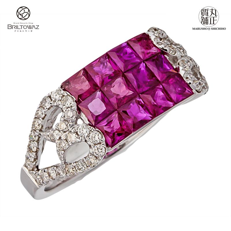 ルビー　ミステリーセッティング　18金　K18WGリング 最終saleK18WGルビーミステリーセッティングトップ