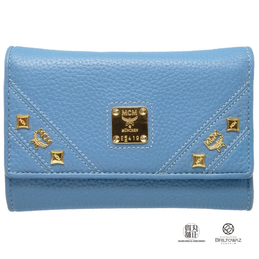 新品 未使用 エムシーエム MCM 三つ折り財布 ゴールド 財布 MCM（エムシーエム） 三つ折り財布 ライトブルー 水色 ゴールド金具