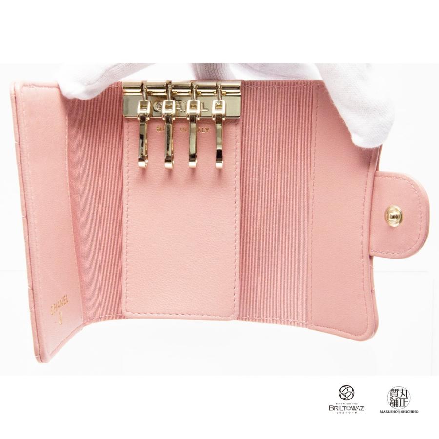 【良品】シャネル キーケース マトラッセ キャビアスキン ピンク CHANEL 美品☆シャネル キーケース 4連 マトラッセ キャビアスキン ピンク