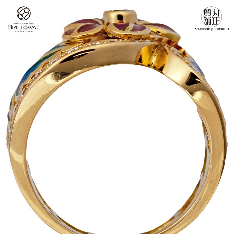 K18YG 指輪 エナメル ダイヤデザインリング ゴールド 750YG 8.8g 13号 