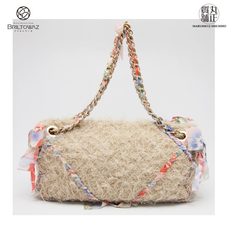 CHANEL（シャネル） チェーンショルダー 麻 リネン リボン バッグ