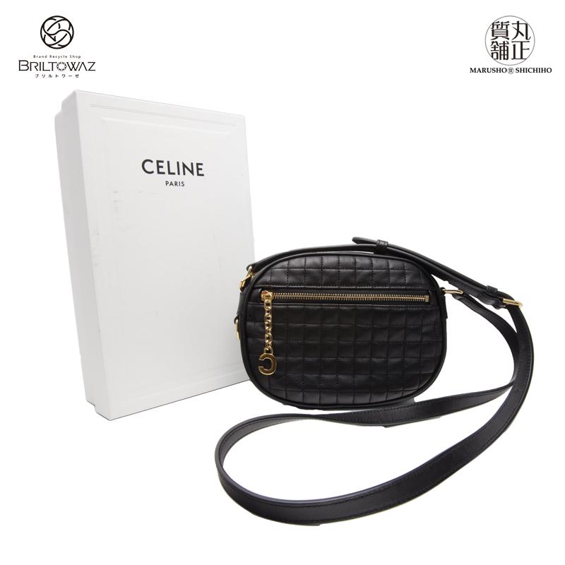 【SALE】セリーヌ　C(セー）チャーム　スモールショルダーバッグ　188363　キルティング　黒　ポシェット　斜め掛け　CELINE  レディース（M209043）