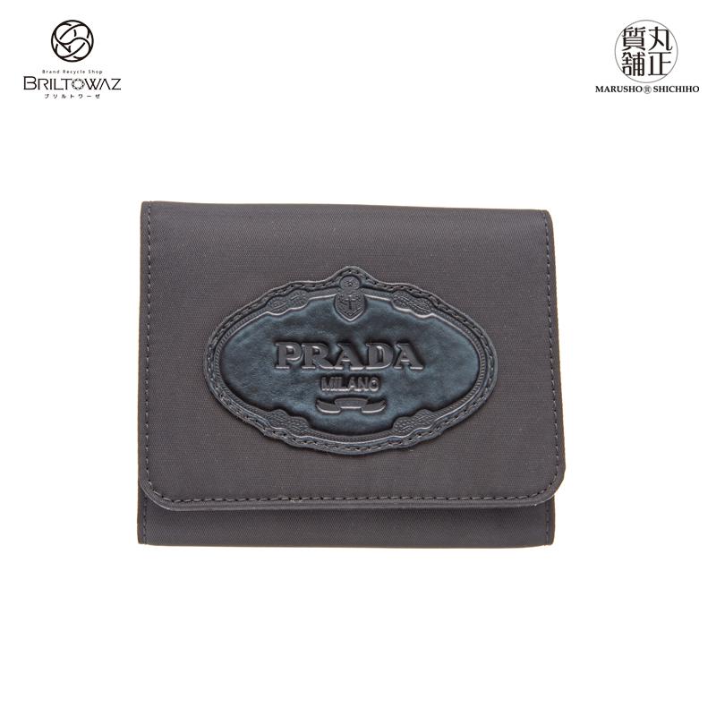 PRADA ナイロン ブラック 三つ折り財布 プラダ 三つ折り財布 PRADA ナイロン×レザー ブラック 黒 ヴィンテージ