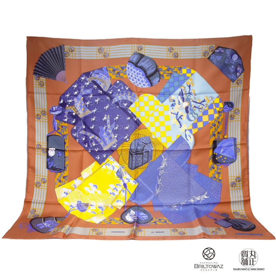 HERMES エルメス カレ90 シルクスカーフ KIMONOS et INROS 着物 HERMES エルメス カレ90 シルクスカーフ KIMONOS et INROS 着物