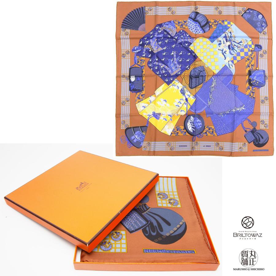 HERMES エルメス カレ90 シルクスカーフ KIMONOS et INROS 着物 HERMES エルメス カレ90 シルクスカーフ KIMONOS et INROS 着物