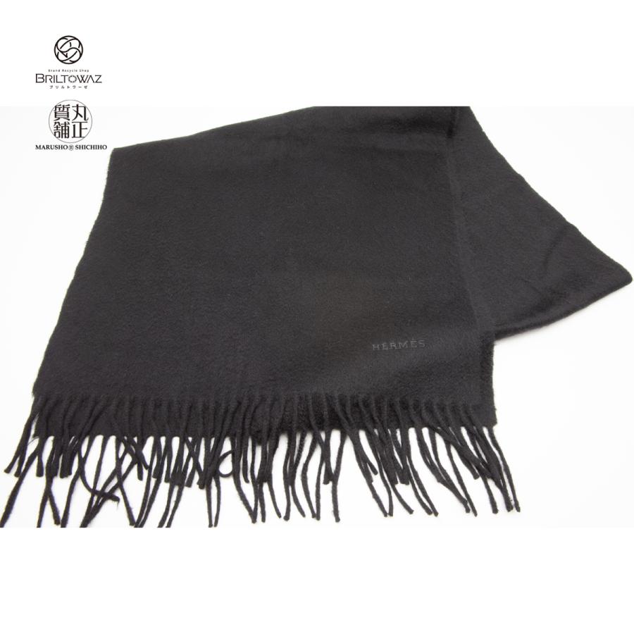 HERMES（エルメス） マフラー ユニ・ブロデカシミヤ 100％ 黒 ブラック
