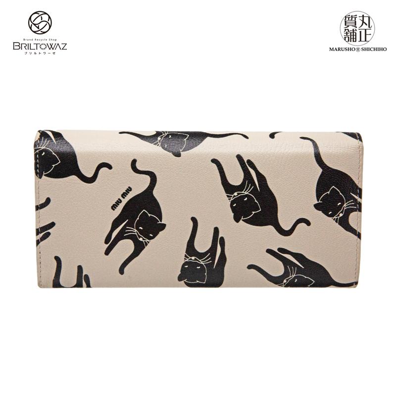 ミュウミュウ　マドラス　キャット 猫　長財布　美品　miumiu 正規品 miu miu（ミュウミュウ） 長財布 二つ折り MADRAS パスケース付