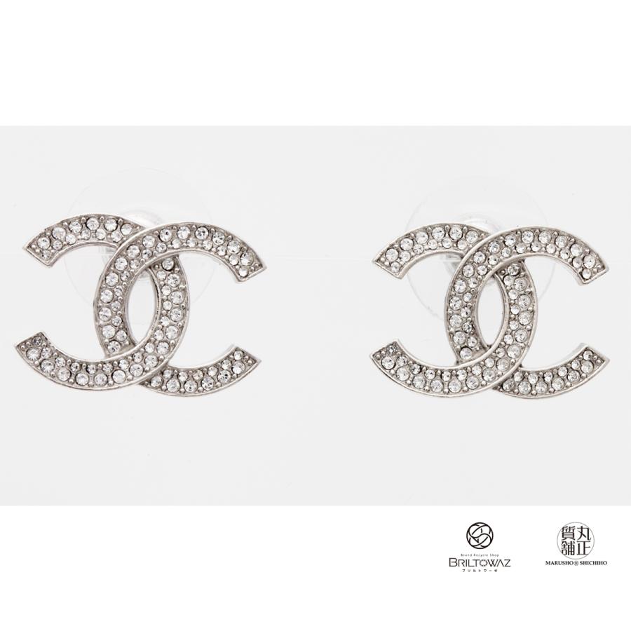 CHANEL シャネル ピアス ココマーク ラインストーン シルバー CHANEL シャネル ピアス ココマーク ラインストーン シルバー