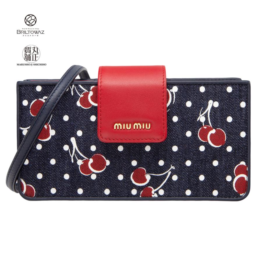 miu ミュウミュウ デニム チェリープリント ショルダーポーチ miu ミュウミュウ デニム チェリープリント ショルダーポーチ