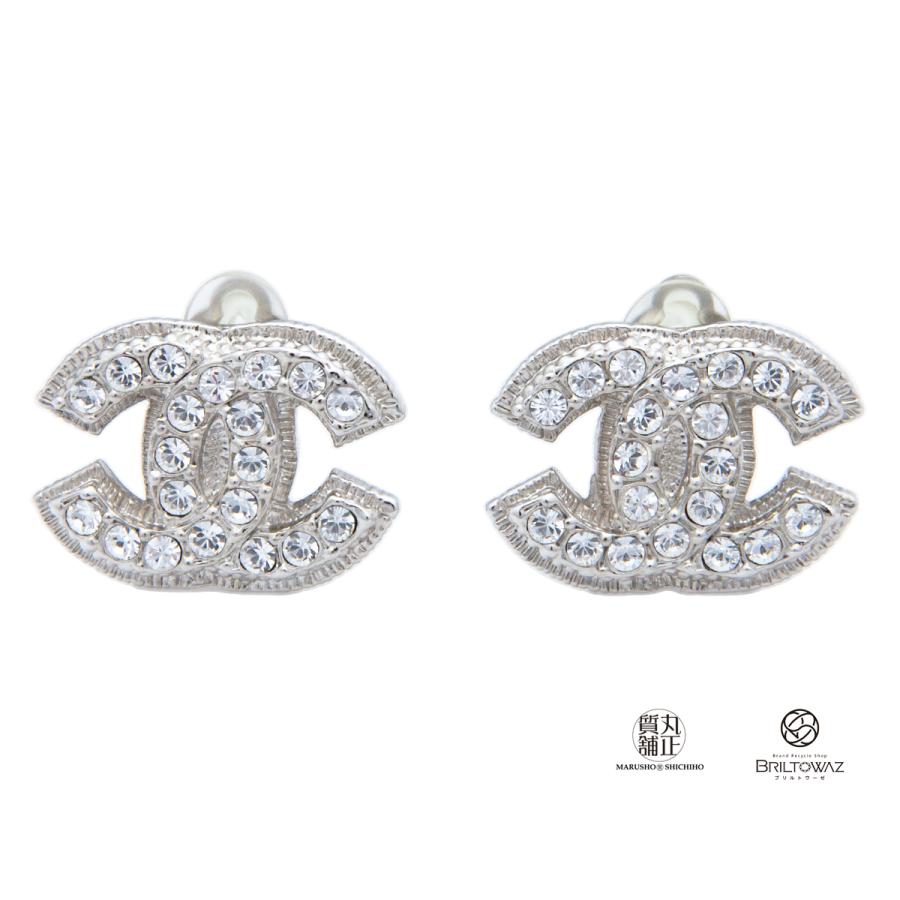 CHANEL シルバーラインストーンイヤリング　ロゴ CHANEL シャネル ココマーク ラインストーン イヤリング